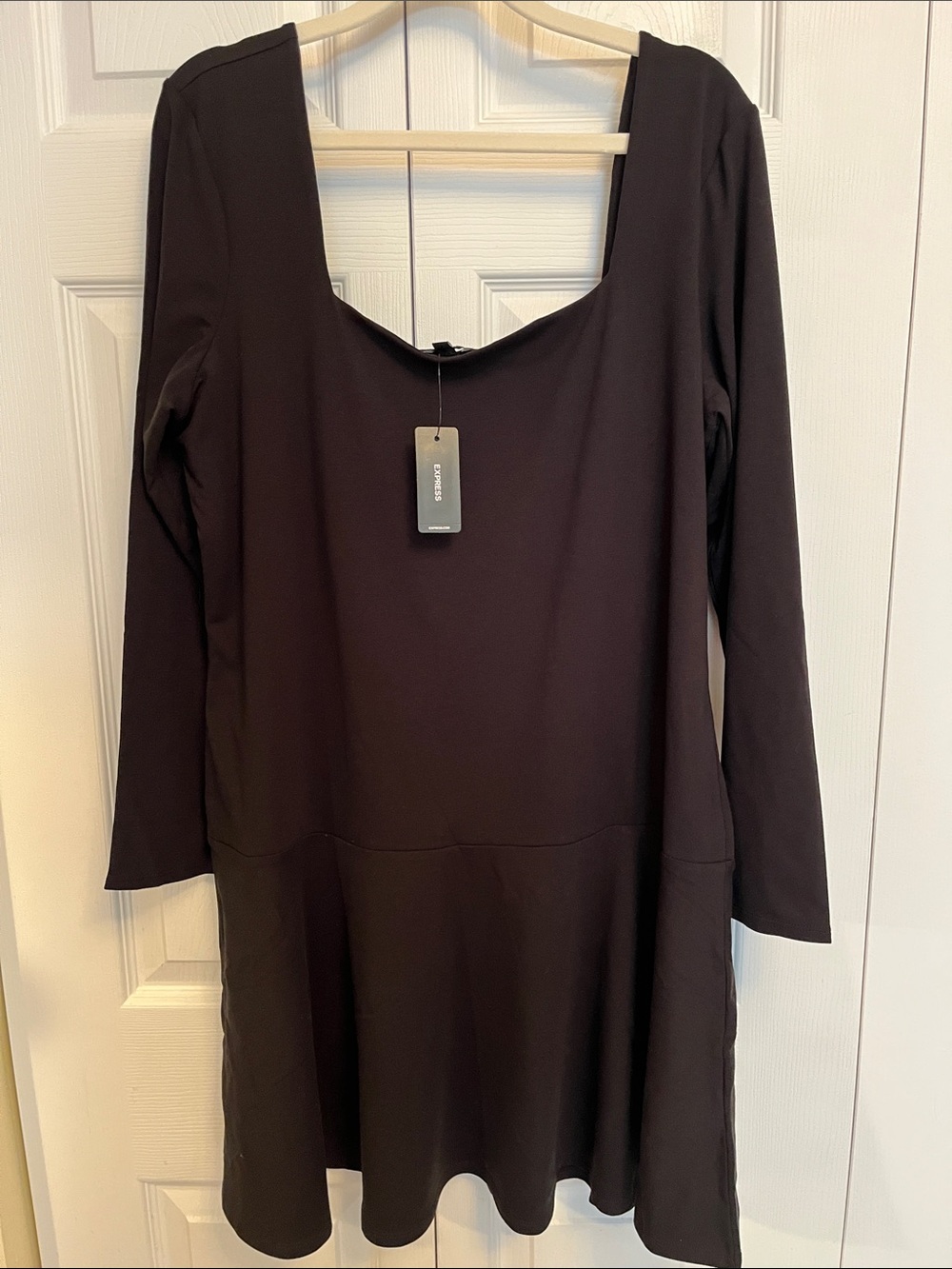 Express Long Sleeve Scoop Neck Dress in Chocolate Brown